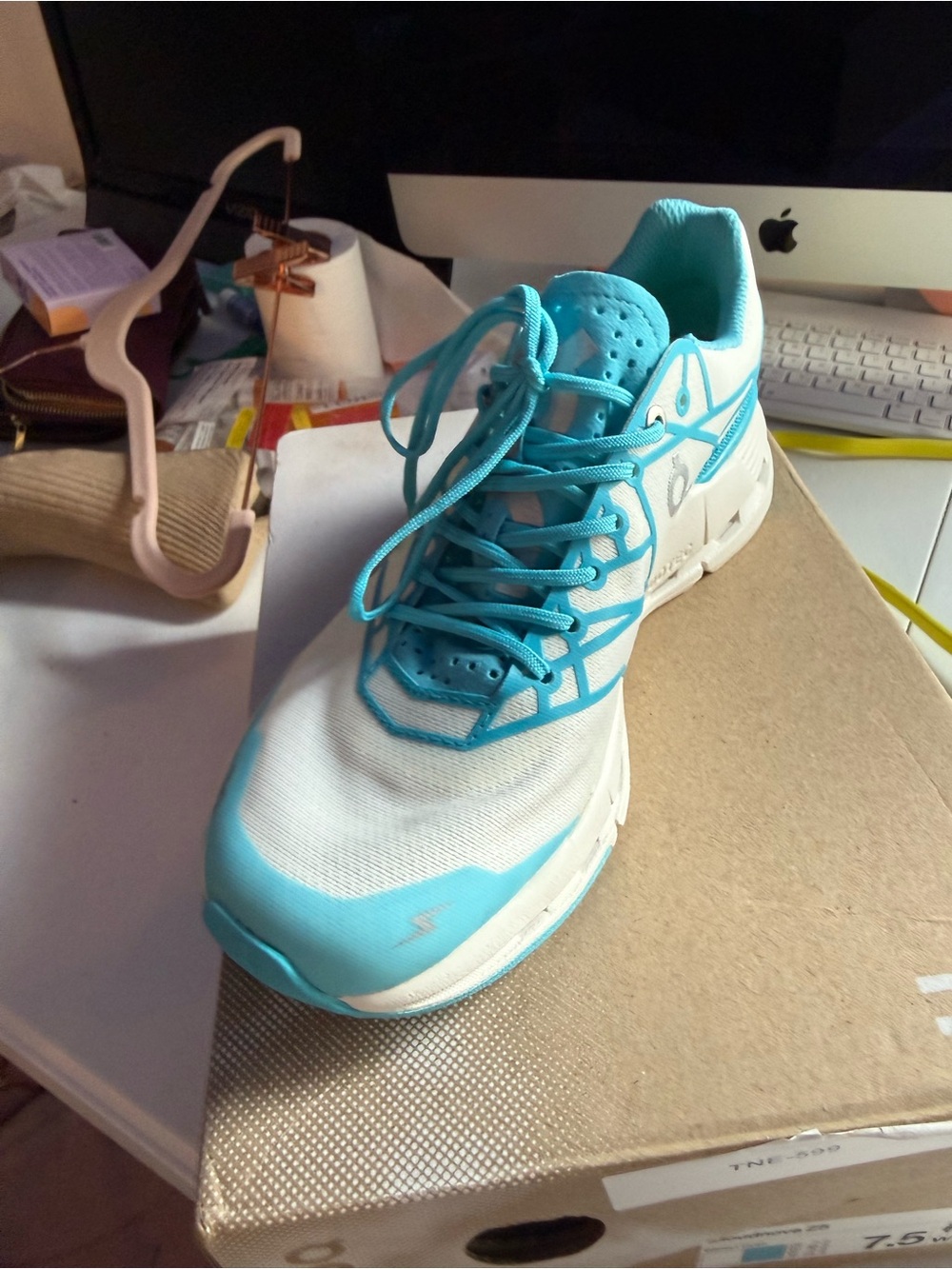 On Running Women's Athletic Shoes in White and Turquoise